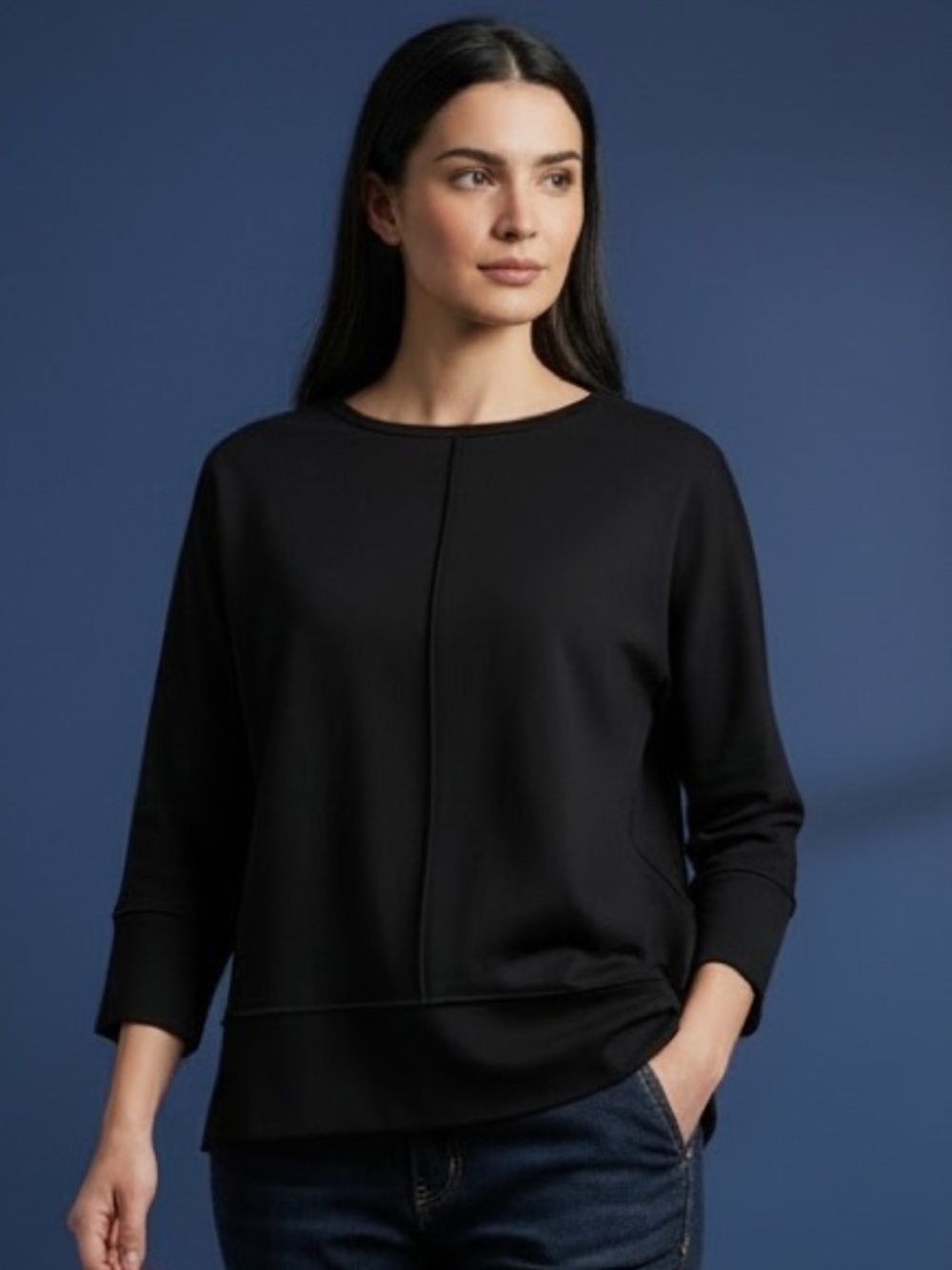 SPANX Black Relaxed Ponte Sweatshirt with Center Seam